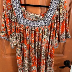 Women’s Orange Paisley Square-Neck Boho Tunic Top size 22\24